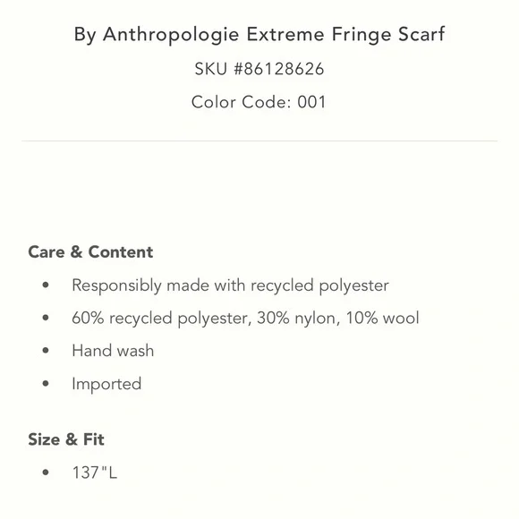 Anthropologie NWT Extreme fringe 137” “responsibly & sustainably made”scarf - Picture 6 of 10